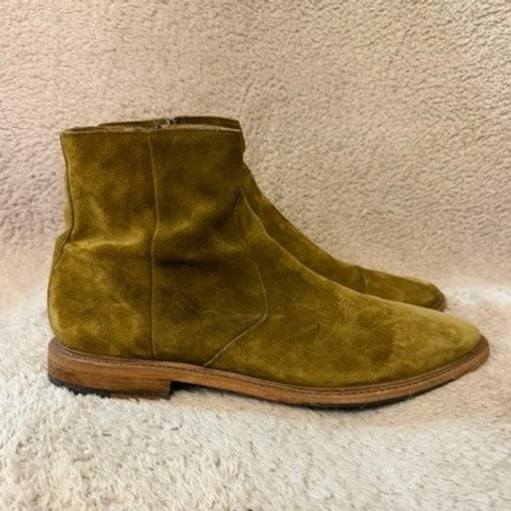 Frye Paul Inside Zip Olive Brown Suede Chukka Boots Stacked Wooden Heel Mens 13D